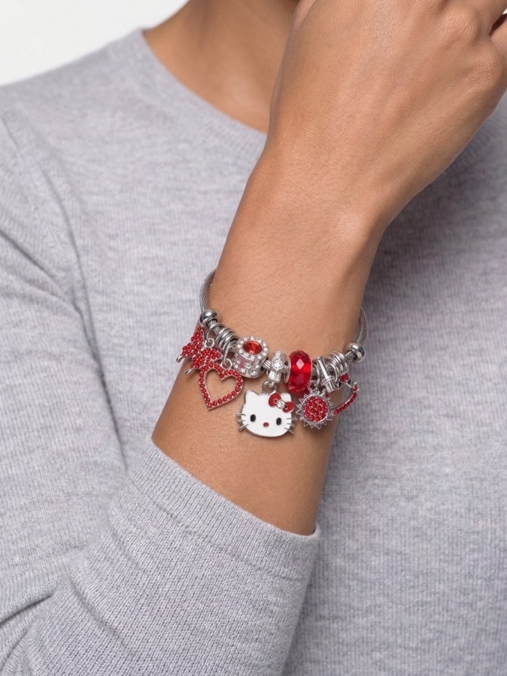 Hello Kitty Red Crystal Charm Bracelet by Just Jen Boutique- Gift Box Included - Picture 5 of 8